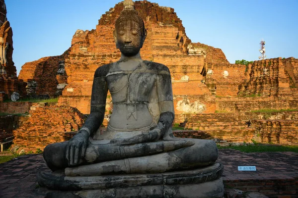 Sitter Buddha Staty Ayutthaya Thailand — Stockfoto