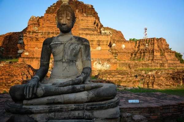 Sitter Buddha Staty Ayutthaya Thailand — Stockfoto