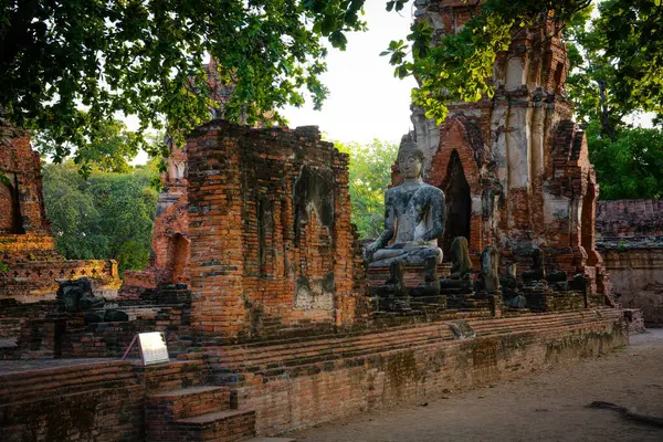 泰国Ayutthaya的Wat Mahathat寺的石制古代遗址 — 图库照片