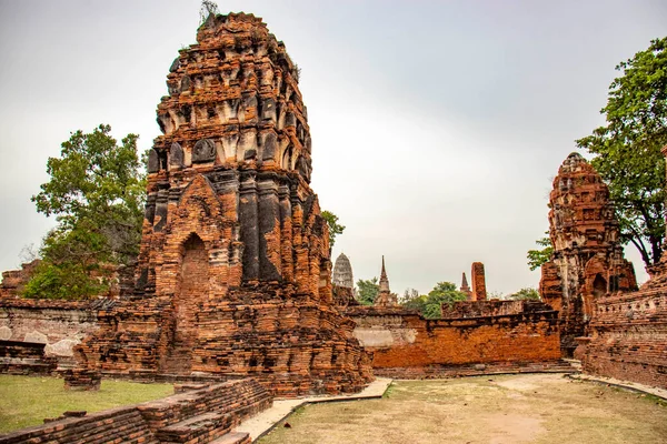 Πέτρα Αρχαία Ερείπια Του Wat Mahathat Temple Ayutthaya Ταϊλάνδη — Φωτογραφία Αρχείου