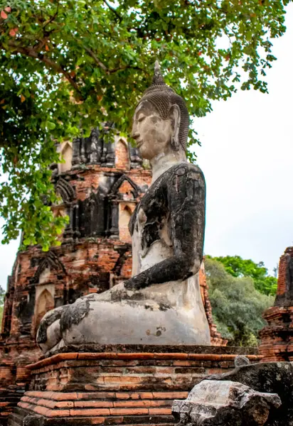 Pedra Ruínas Antigas Wat Mahathat Temple Ayutthaya Tailândia — Fotografia de Stock