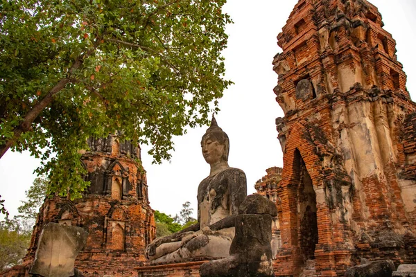 Wat Mahathat Tapınağı Nın Taş Kalıntıları Ayutthaya Tayland — Stok fotoğraf