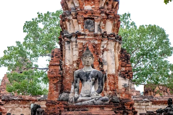 Kamienne Starożytne Ruiny Świątyni Wat Mahathat Ayutthaya Tajlandia — Zdjęcie stockowe