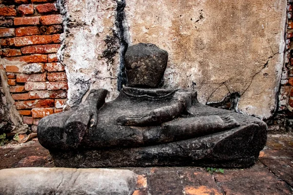 Pedra Ruínas Antigas Wat Mahathat Temple Ayutthaya Tailândia — Fotografia de Stock