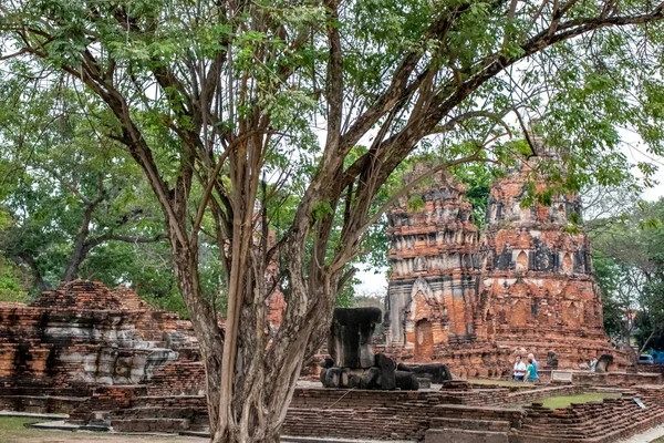 Wat Mahathat Tapınağı Nın Taş Kalıntıları Ayutthaya Tayland — Stok fotoğraf