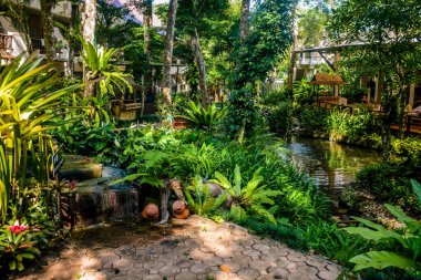 Tayland. Krabi şehrinde güzel bir otel manzarası.