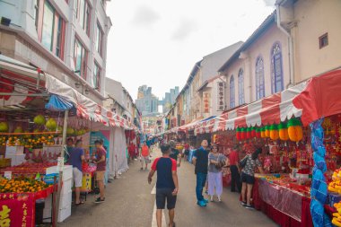 Singapur. Şehirde güzel bir Çin Mahallesi manzarası.