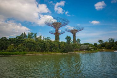 Singapur. Körfez kenarındaki bahçelerin manzarası