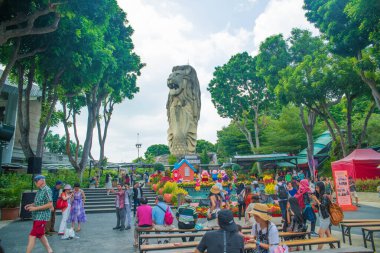 Singapur. Şehirdeki Sentosa Adası manzarası.