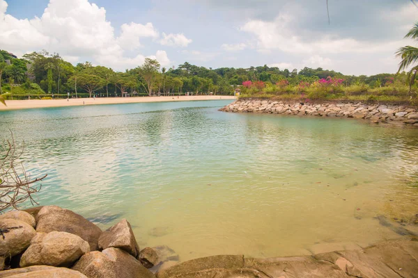 Vista Aérea Del Mar Tranquilo Isla Sentosa Singapur — Foto de Stock