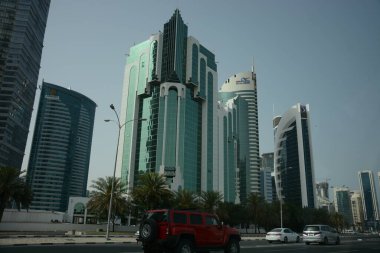 Katar. Doha! Şehrin güzel bir manzarası.