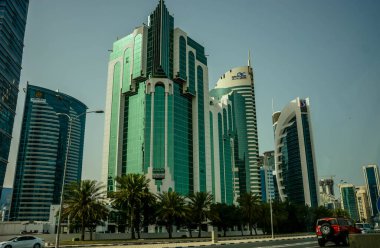 Katar. Doha! Şehrin güzel bir manzarası.