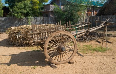 Myanmar. Bagan. Geleneksel bir köyün güzel manzarası.