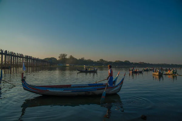 Myanmar Mandalay Una Vista Del Ponte Bein Amarapura — Foto Stock