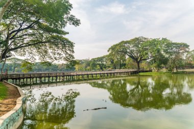 Myanmar. Yangon. Şehirdeki güzel bir park manzarası..