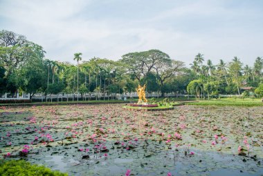Myanmar. Yangon. Şehirdeki güzel bir park manzarası..