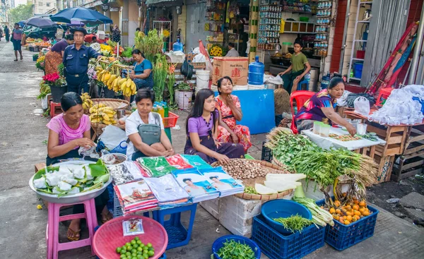 Myanmar Yangón Una Hermosa Vista Del Mercado Callejero Ciudad — Foto de Stock