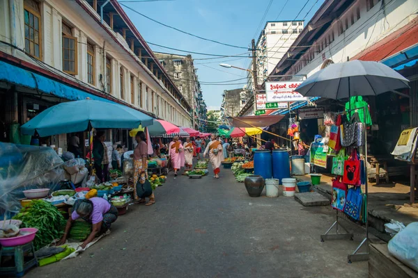 Myanmar Yangón Una Hermosa Vista Del Mercado Callejero Ciudad — Foto de Stock