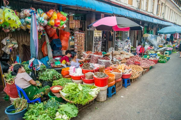 Myanmar Yangón Una Hermosa Vista Del Mercado Callejero Ciudad — Foto de Stock