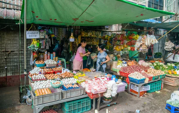 Myanmar Det Yangon Vacker Utsikt Över Gatumarknaden Staden — Stockfoto