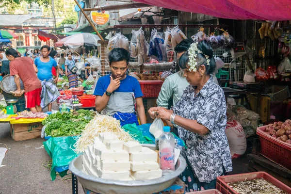 Myanmar Yangon Une Belle Vue Sur Marché Rue Dans Ville — Photo