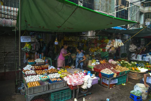 Myanmar Yangón Una Vista Del Mercado Callejero Ciudad — Foto de Stock