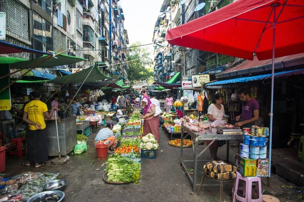 Myanmar Yangón Una Vista Del Mercado Callejero Ciudad — Foto de Stock