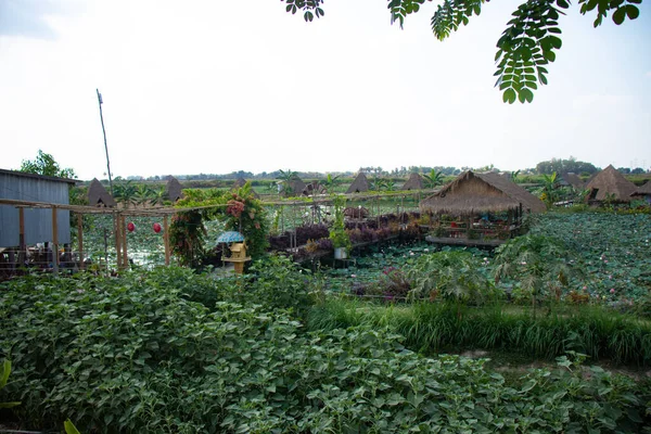 Dorp Met Strohuisjes Aan Rivier Siem Reap Cambodja — Stockfoto