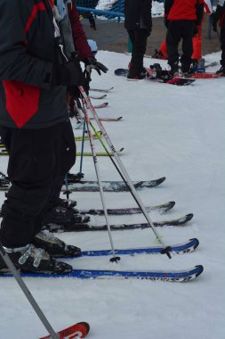 Arjantin 'in Bariloche kentindeki Cerro Katedrali' nde güzel bir turist manzarası. 