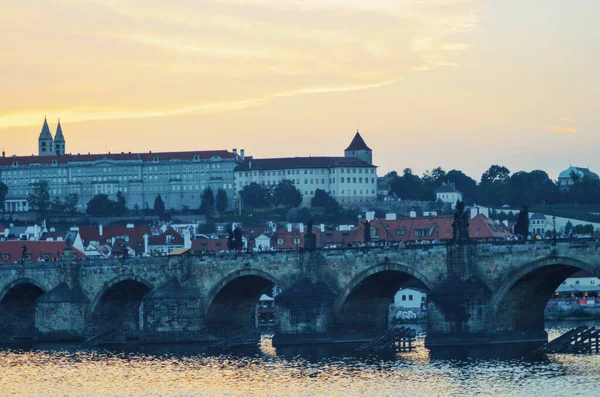 Vista Panorâmica Cidade Prague Entardecer — Fotografia de Stock