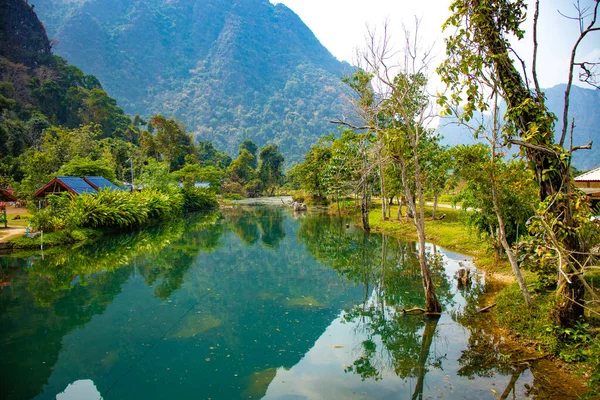 Blue Lagoon Park Στην Πόλη Vang Vieng Λάος — Φωτογραφία Αρχείου