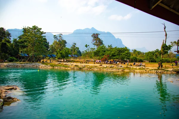 Blue Lagoon Park Vang Vieng Laos – stockfoto
