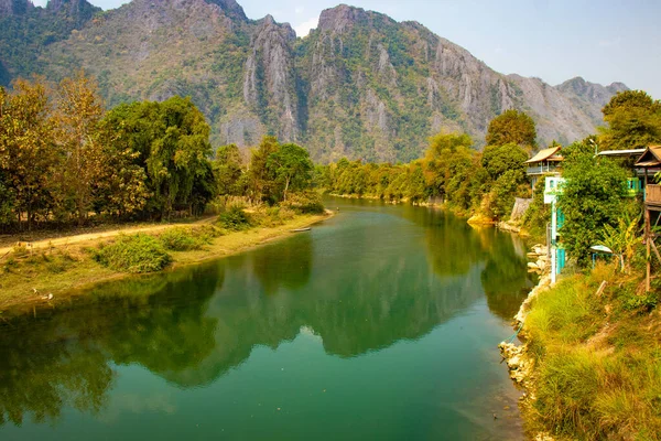 Hegyvidéki Terület Vang Vieng Laosz — Stock Fotó