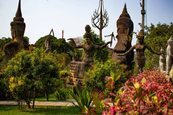 Buddha Park Mit Altem Ton Laos — Stockfoto