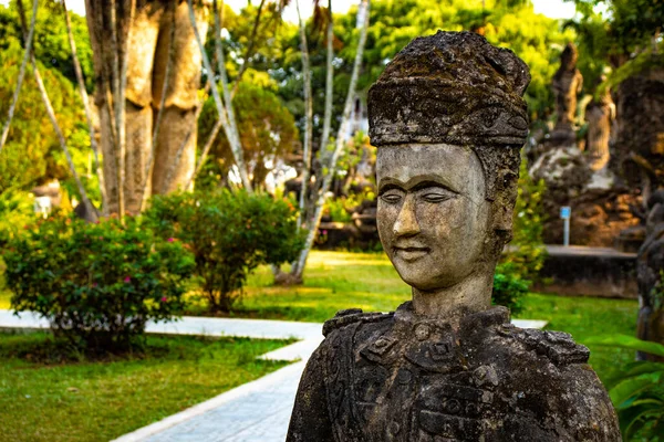 Buddha Park Con Stautes Vecchio Tono Laos — Foto Stock