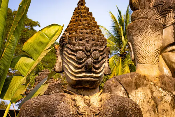 Buddha Park Régi Hangulatú Stautes Laoszban — Stock Fotó