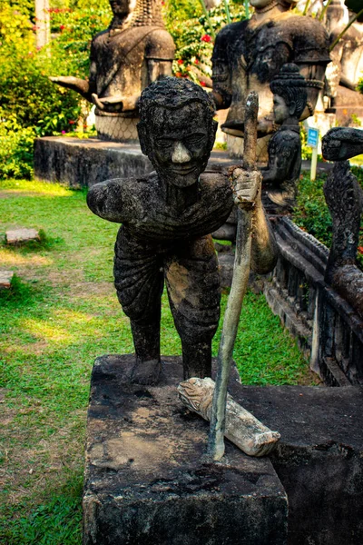 Buddha Park Régi Hangulatú Stautes Laoszban — Stock Fotó