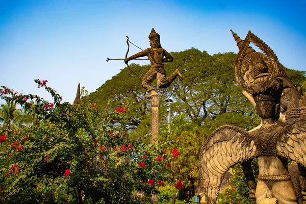 Buddha Park Con Stautes Vecchio Tono Laos — Foto Stock