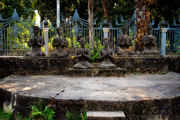 Statues Antiques Pierre Dans Parc Bouddha Laos — Photo