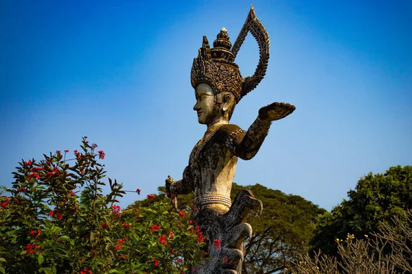 Statue Antiche Pietra Nel Parco Del Buddha Laos — Foto Stock