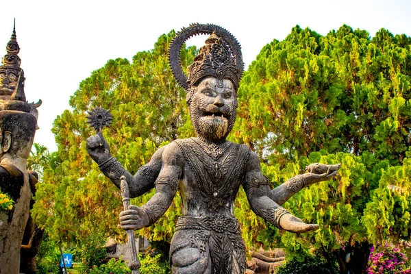 Statue Antiche Pietra Nel Parco Del Buddha Laos — Foto Stock