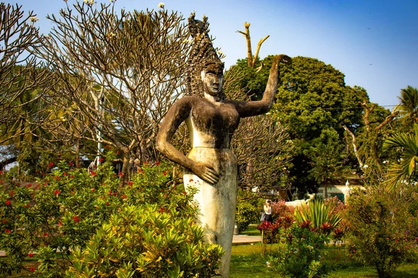 Statue Antiche Pietra Nel Parco Del Buddha Laos — Foto Stock