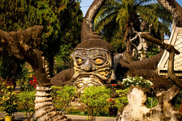 Кам Яні Стародавні Статуї Парку Будда Лаос — стокове фото