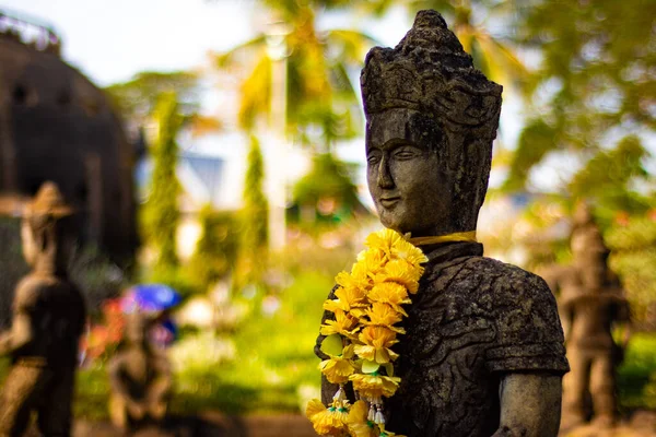 Statues Antiques Pierre Dans Parc Bouddha Laos — Photo