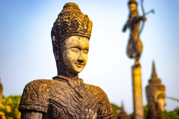 Statues Antiques Pierre Dans Parc Bouddha Laos — Photo