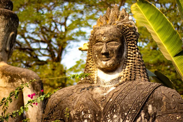 Estátuas Antigas Pedra Buddha Park Laos — Fotografia de Stock