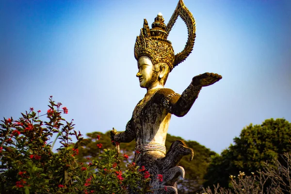 Statues Antiques Pierre Dans Parc Bouddha Laos — Photo