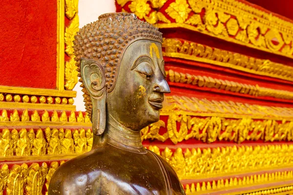 Pohled Zblízka Sochu Buddhy Chrám Haw Phra Kaew Laos — Stock fotografie