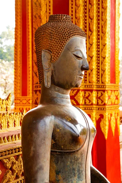 Pohled Zblízka Sochu Buddhy Chrám Haw Phra Kaew Laos — Stock fotografie