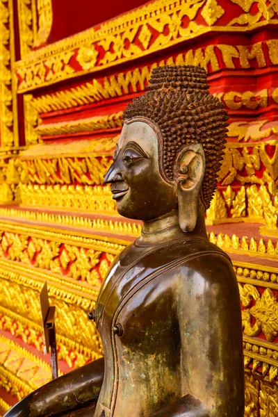 Pohled Zblízka Sochu Buddhy Chrám Haw Phra Kaew Laos — Stock fotografie